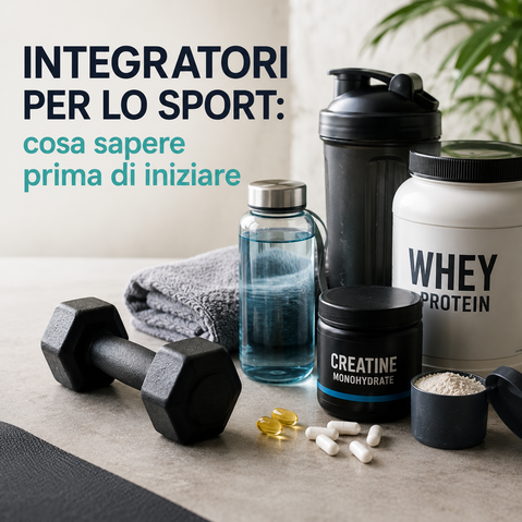 Flaconi di integratori di vitamine e minerali appoggiati su un tavolo di cucina