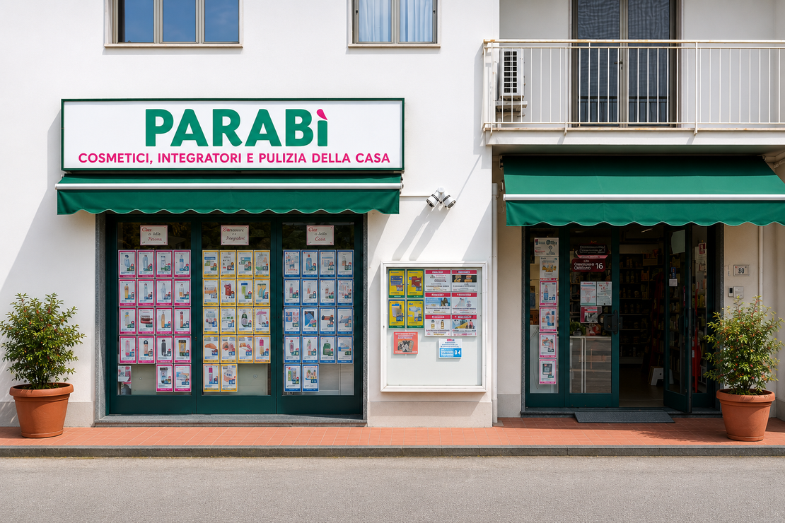 Vetrina del punto vendita Parabi a Porcari
