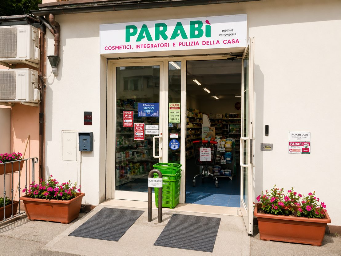 Ingresso del punto vendita Parabi a Borgo Giannotti, Lucca